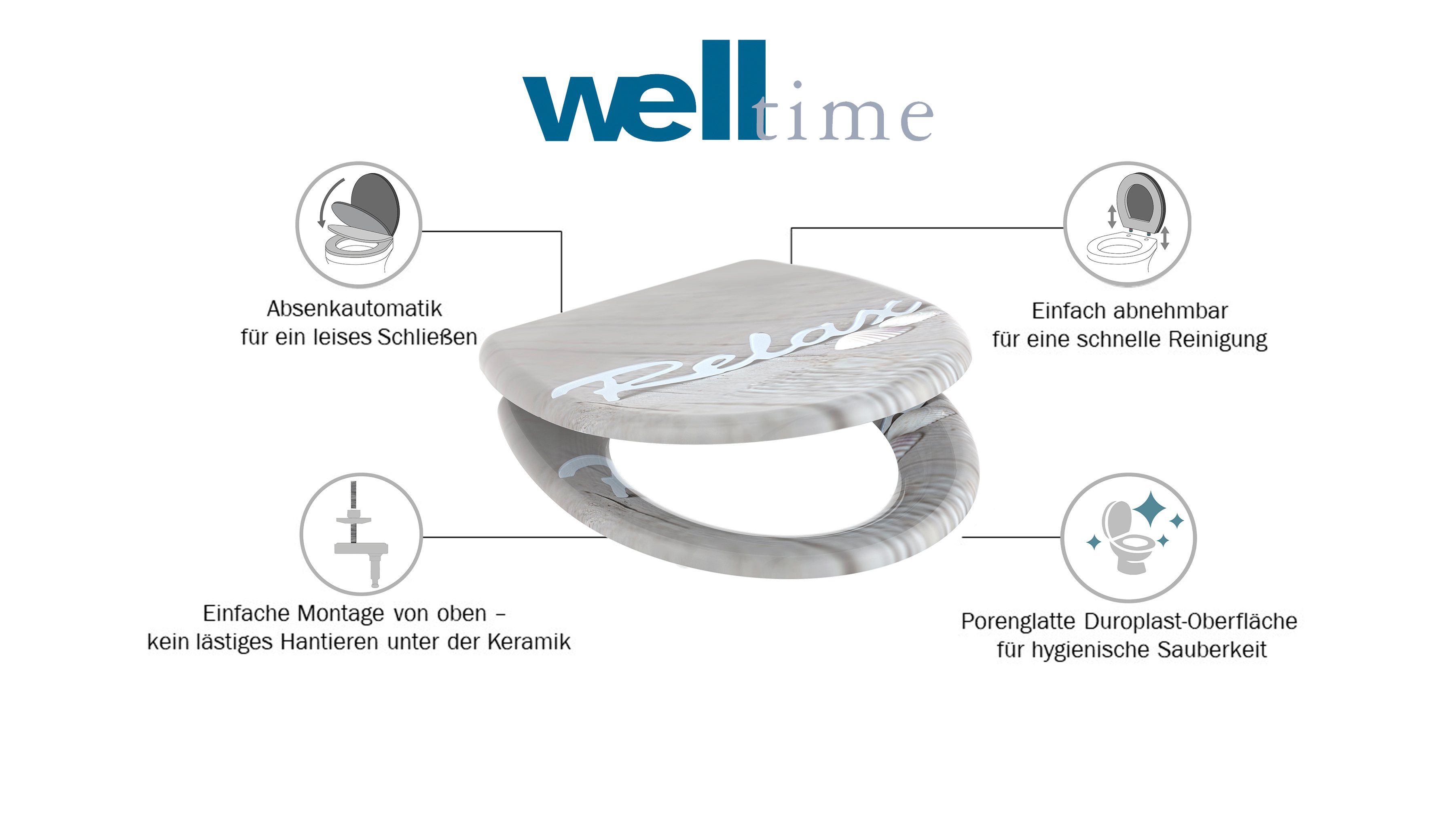 welltime WC-Sitz Relax, abnehmbar, Absenkautomatik, bruchsicher, kratzfest, Schnellverschluss