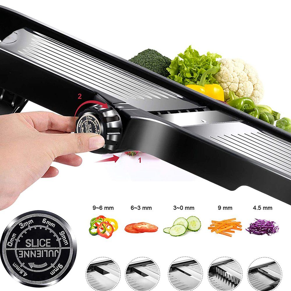 Bedee Gemüsehobel Verstellbarer Küchenreibe Julienne-Schneider, Kunststoff + Edelstahl, (Set, 1-St., Für Gemüse - Gemüse Schneider), Food Slicer