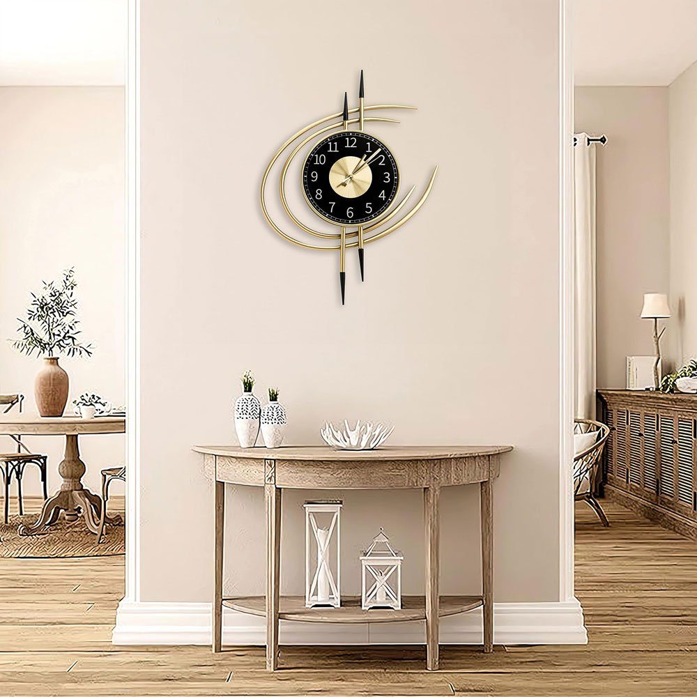 Sarfly Wanduhr Uhr Leise Ohne Tickgeräusche (Modern Gold und Schwarz Wanduhren Groß 54cm)