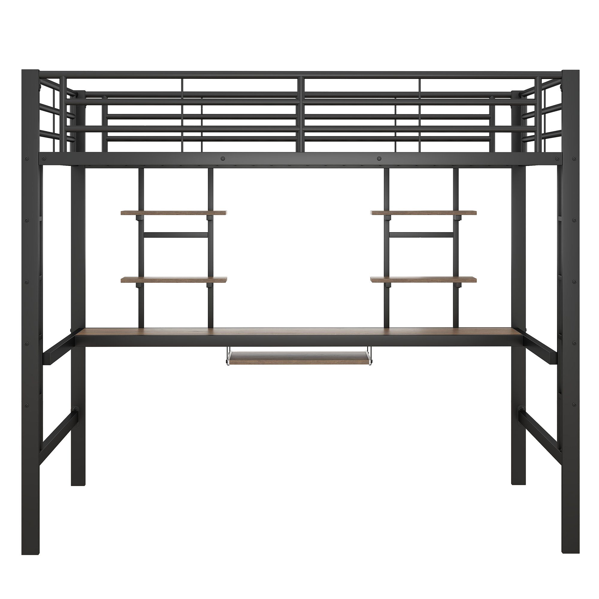 DEEP POWER Metallbett Metallbett Hochbett mit Schreibtisch Eisenbett 140x200cm Jugendbett