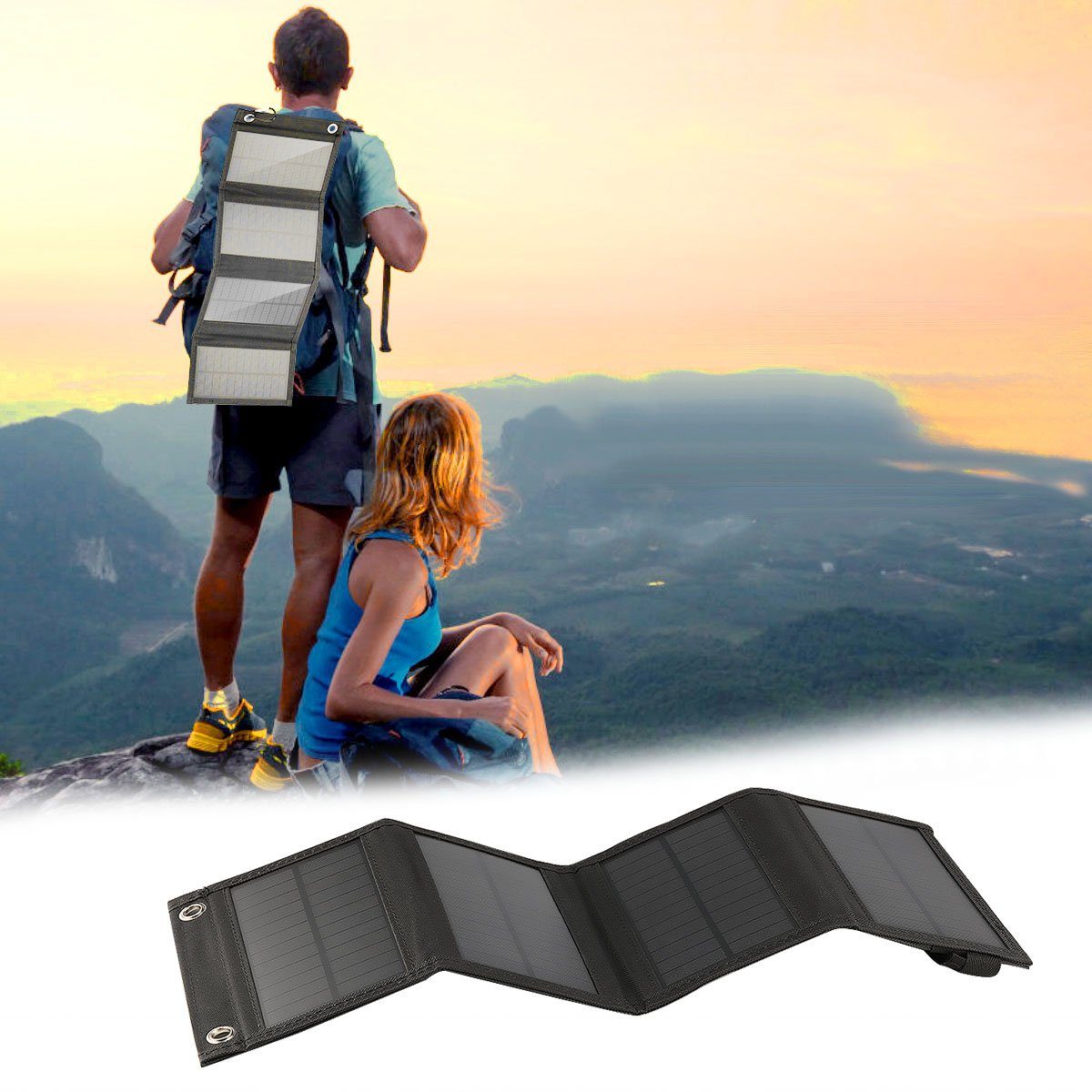 LETGOSPT Solarmodul 40W Tragbares Solarladegerät, USB-Solarladegerät, Wasserdichte IP65, 40,00 W, Kompatibel mit Handy, Tablets, Powerbank, ideal für Touren/Aktivitäten