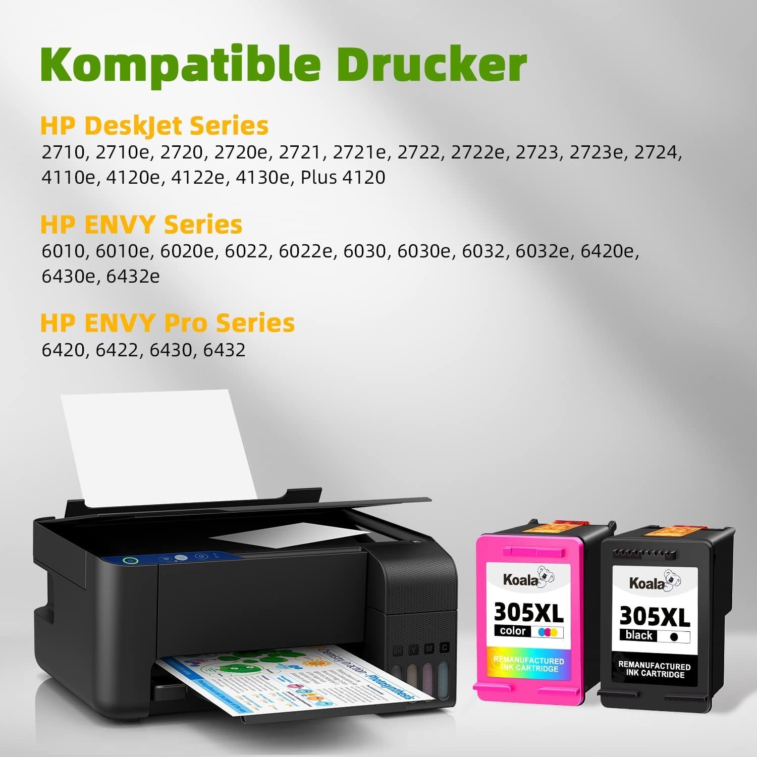 Koala 2er 305XL Tintenpatrone ersetzt für HP 305 XL DeskJet 2710 2720e 2724 Tintenpatrone (Packung, Patrone für HP 305XL Deskjet 2320 2710 2720 4100 Envy 6012 6400 6458)