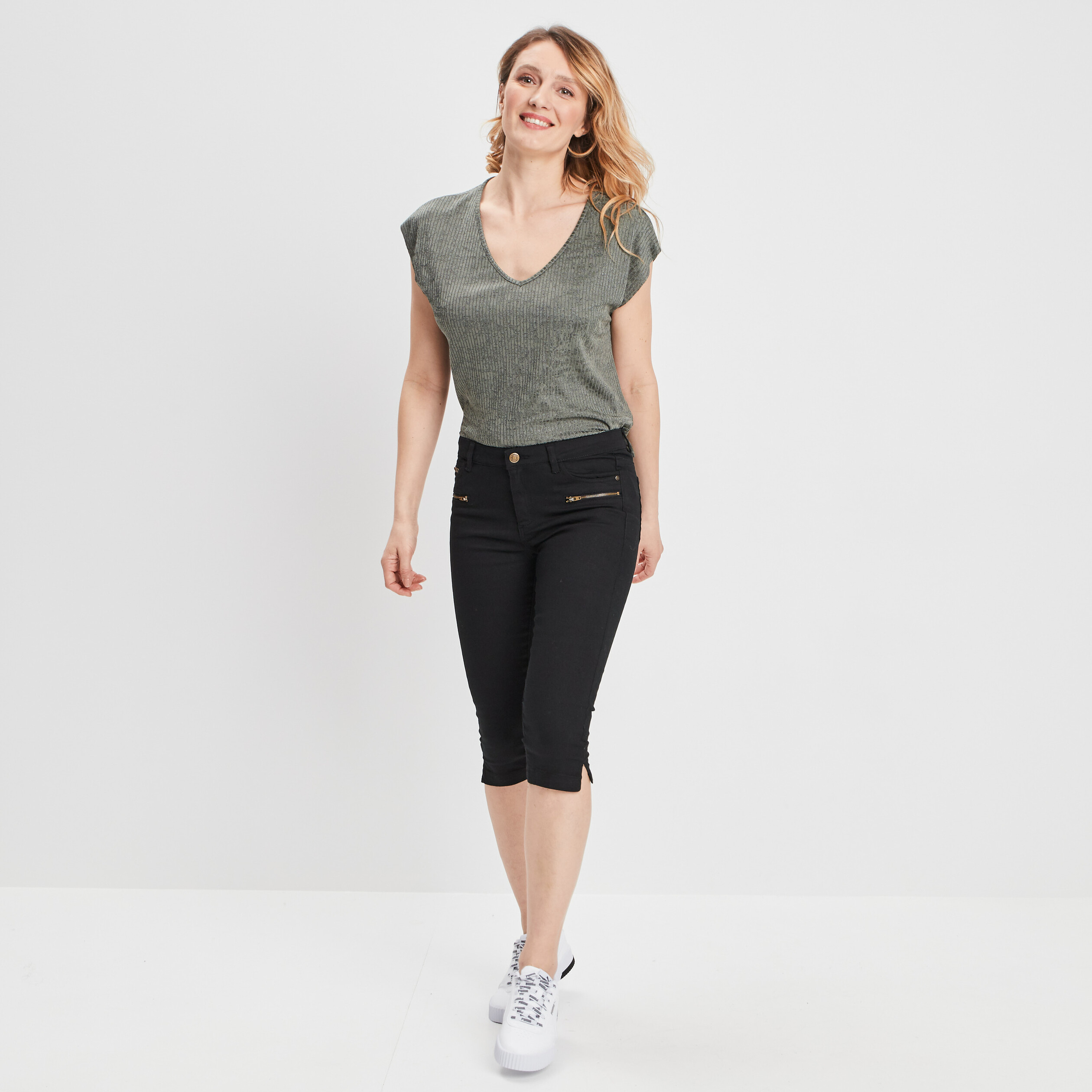 Pantacourt ajusté noir femme | La Halle