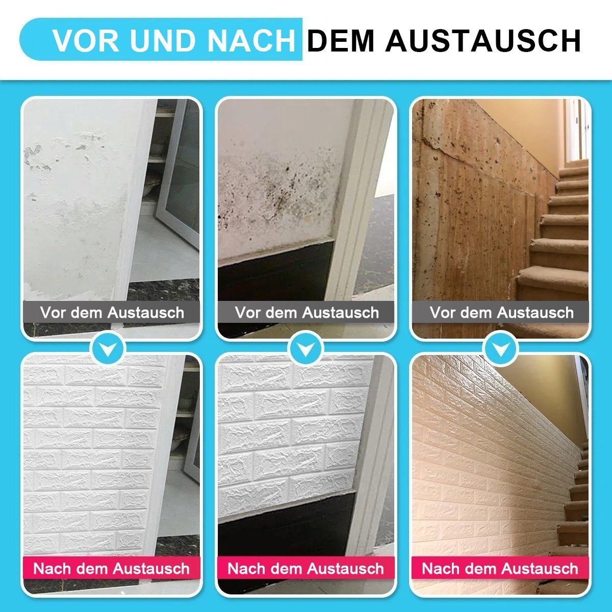 Hikeren Wandsticker Wandtattoo,3D-Wandaufkleber,10PCS selbstklebende Tapete,5mm,35x38.5cm (10 St), elbstklebend, ruckstandslosabziehbar