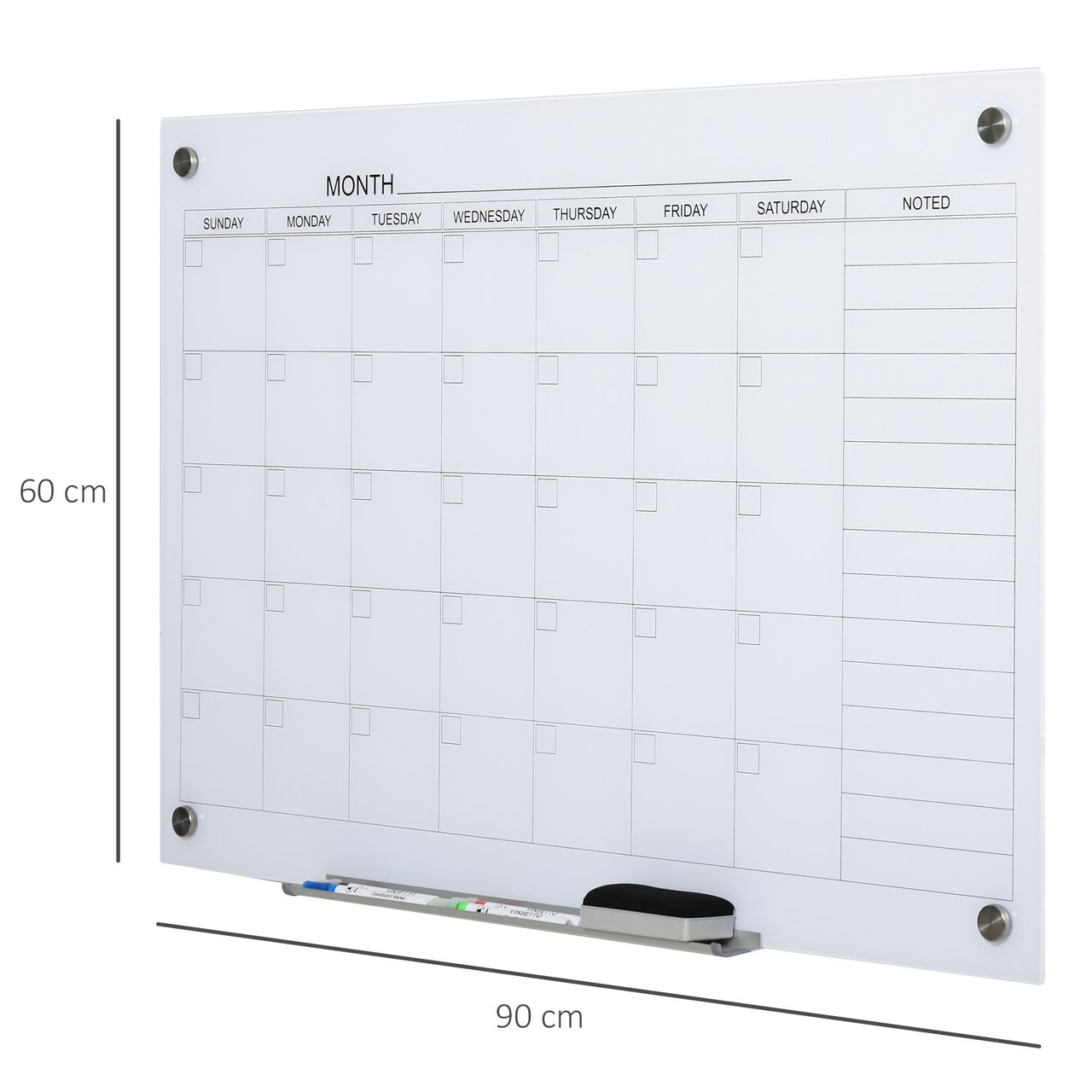 Vinsetto Kalendertafel Glasplatte mit 4 Glasclip Planungstafel Weiß