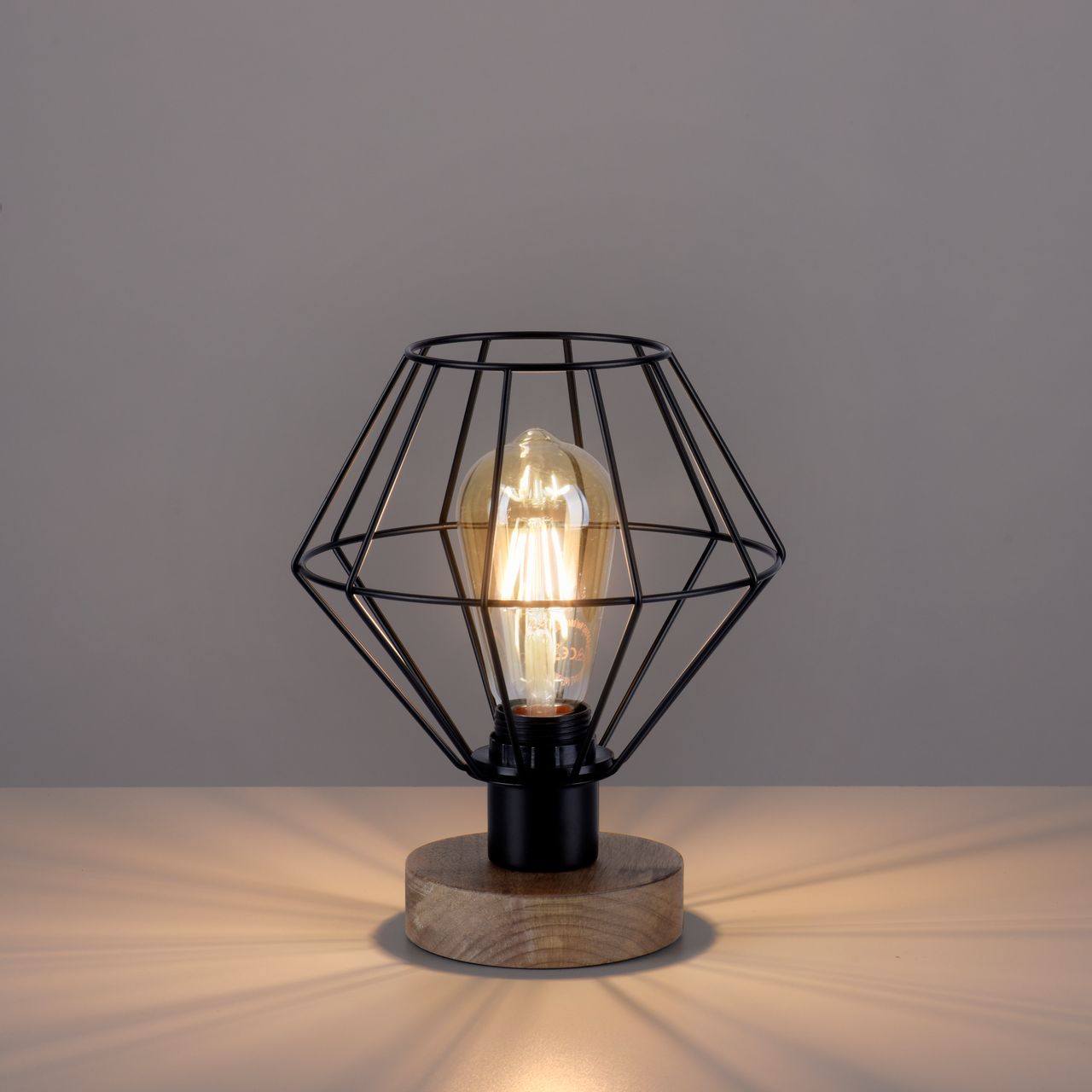 JUST LIGHT LeuchtenDirekt Tischleuchte KASKA, Holzdekor, 1xE27 max. 40 W, Innenleuchte, IP20