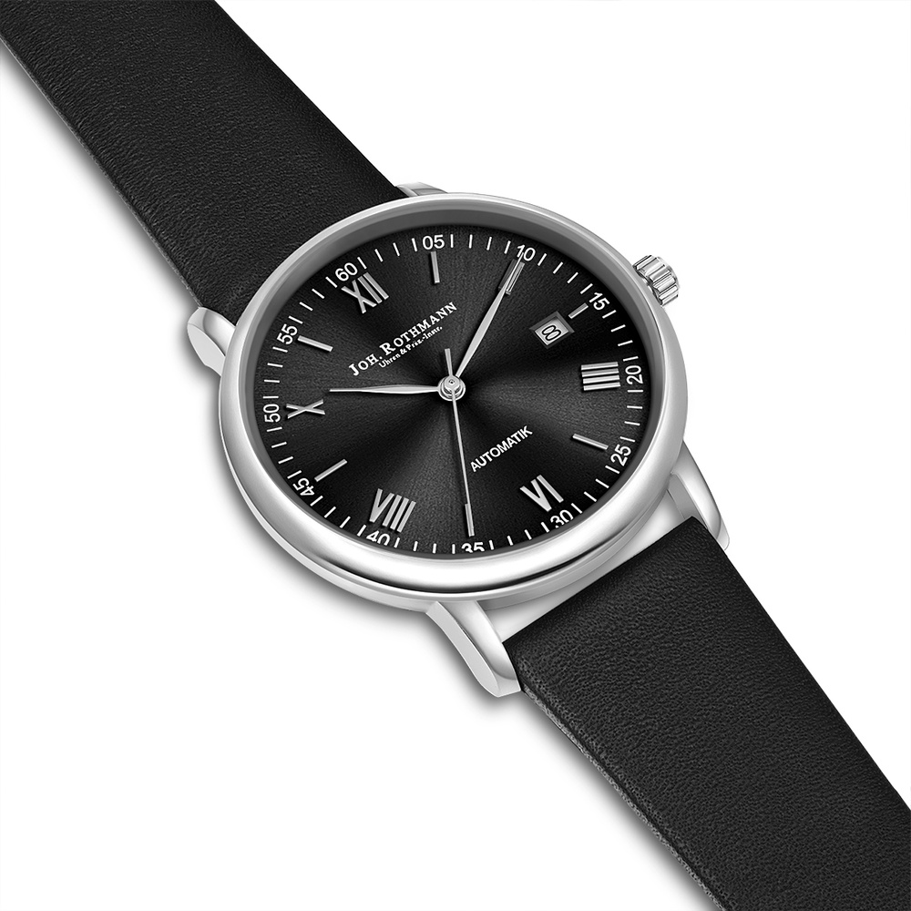 Joh. Rothmann Montre automatique Friedrich en Argent Cuir véritable en Noir Montre