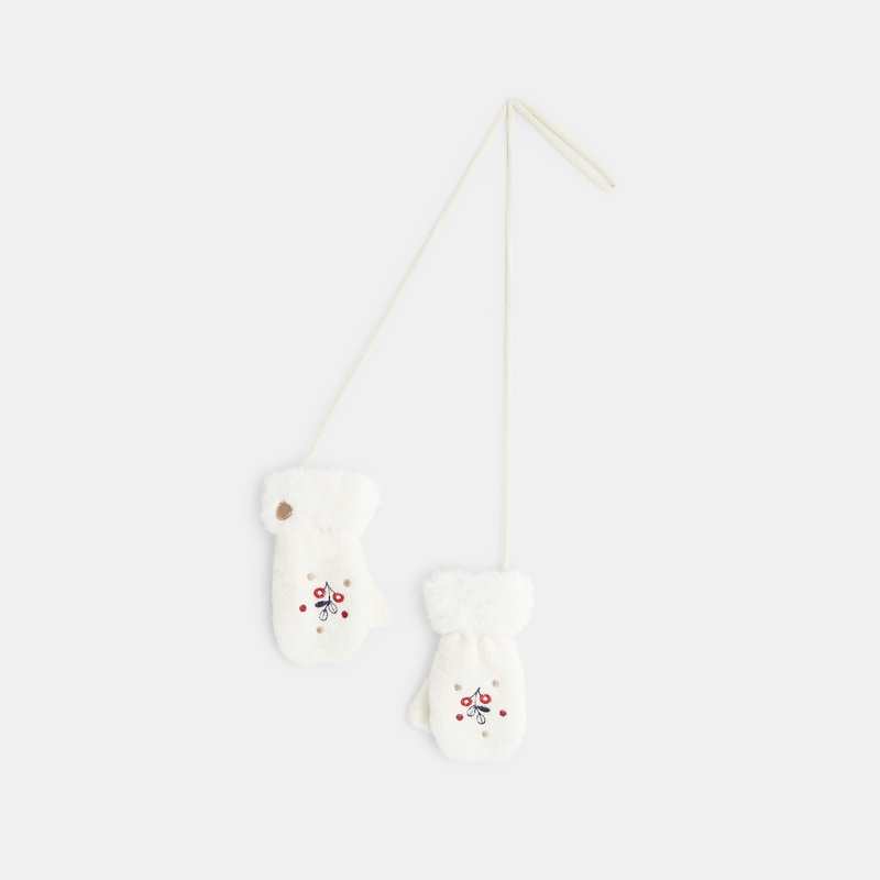 Moufles tricot jacquard bordé roses bébé fille