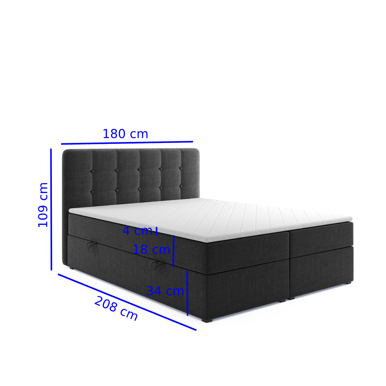 Möbel Punkt Boxspringbett PRAG Chesterfield mit Bettkasten 180 x 200 cm Webstoff schwarz