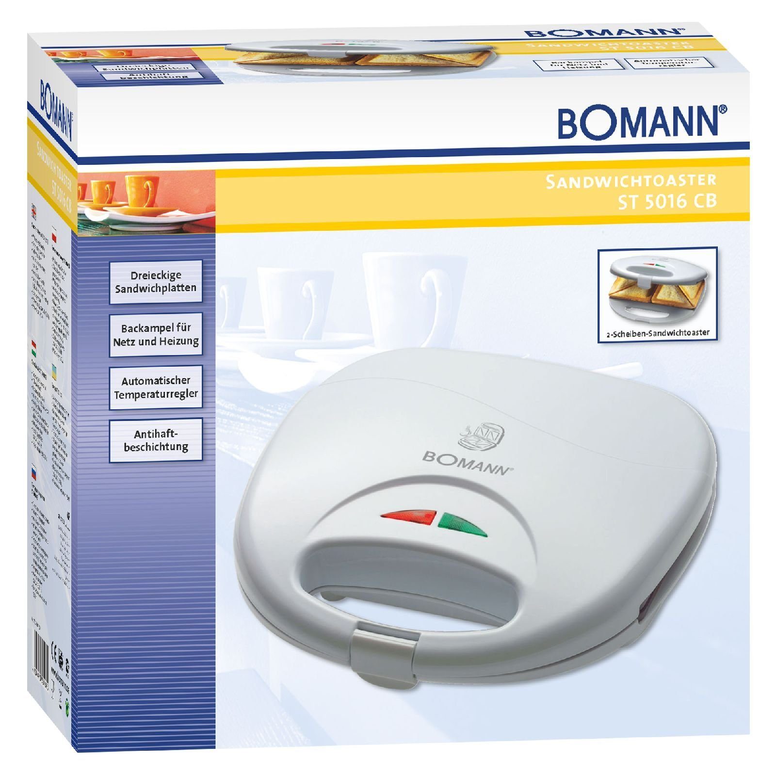 BOMANN Sandwichmaker BOMANN 2-Scheiben Sandwichtoaster 750 Watt Backampel ST 5016 weiß