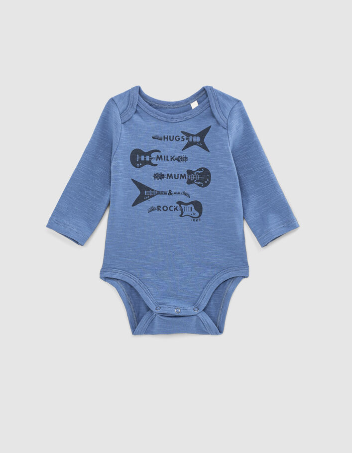 Body bleu visuel 4 guitares en coton bio bébé