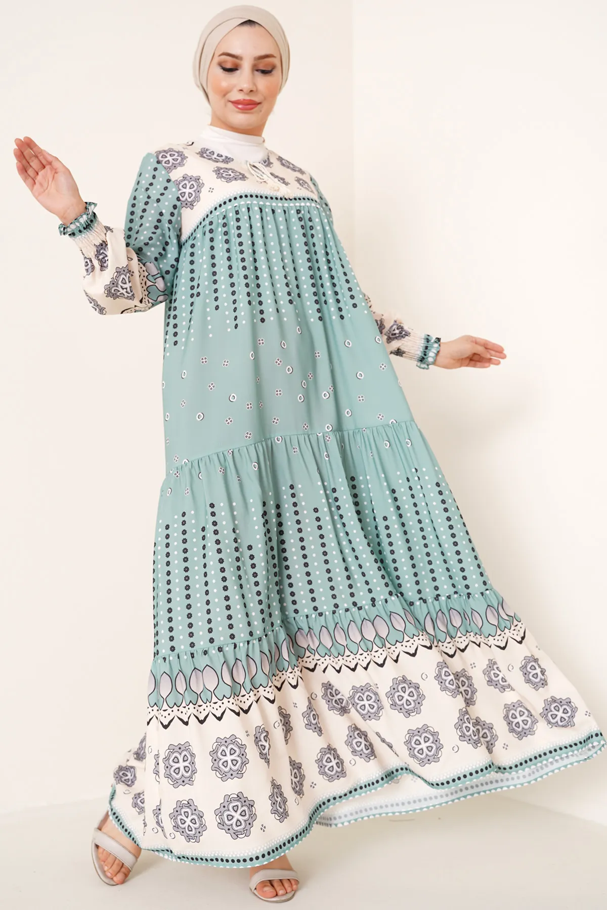 Bigdart  2175 Gemustertes Hijab-Kleid in voller Länge – D.mint