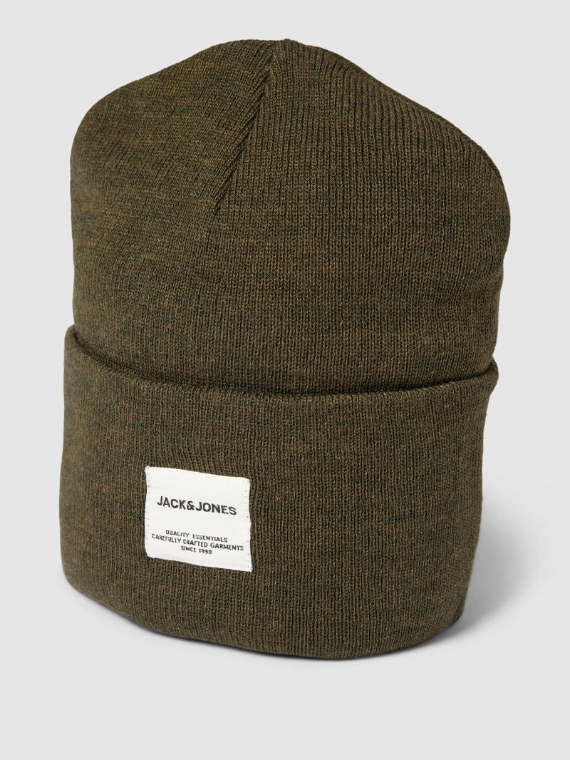 Beanie in unifarbenem Design mit breitem Umschlag in dunkelgrün