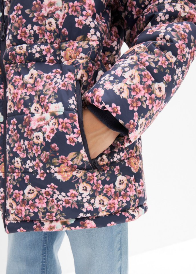 Mädchen Winterjacke mit Blumendruck, wasserabweisend und winddicht