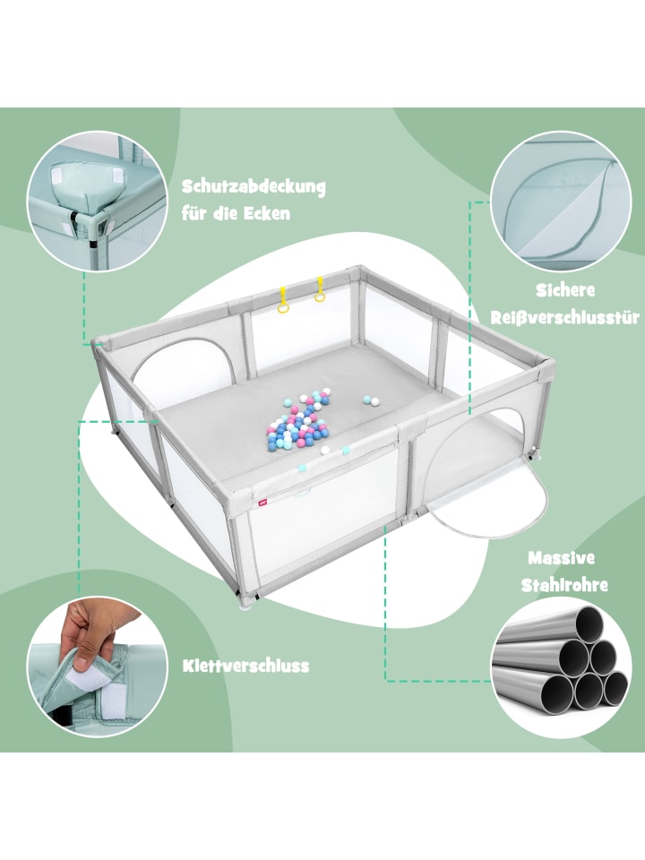 COSTWAY Laufstall 10 Monate - 6 Jahre in Grau günstig kaufen 205 x 190