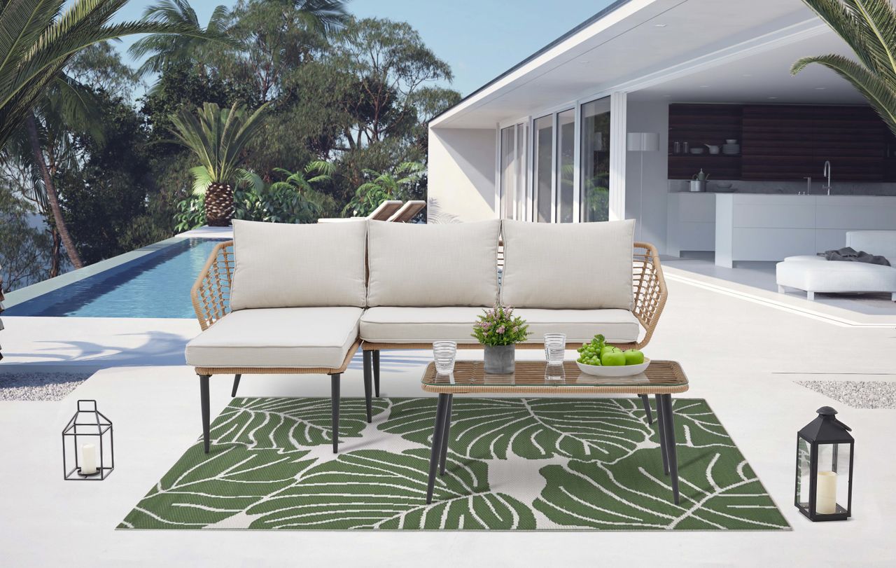 Happy Home Happy Home Eck-Loungeset 8tlg. HGS47-BEI helles Rattan mit Sitzkissen in beige