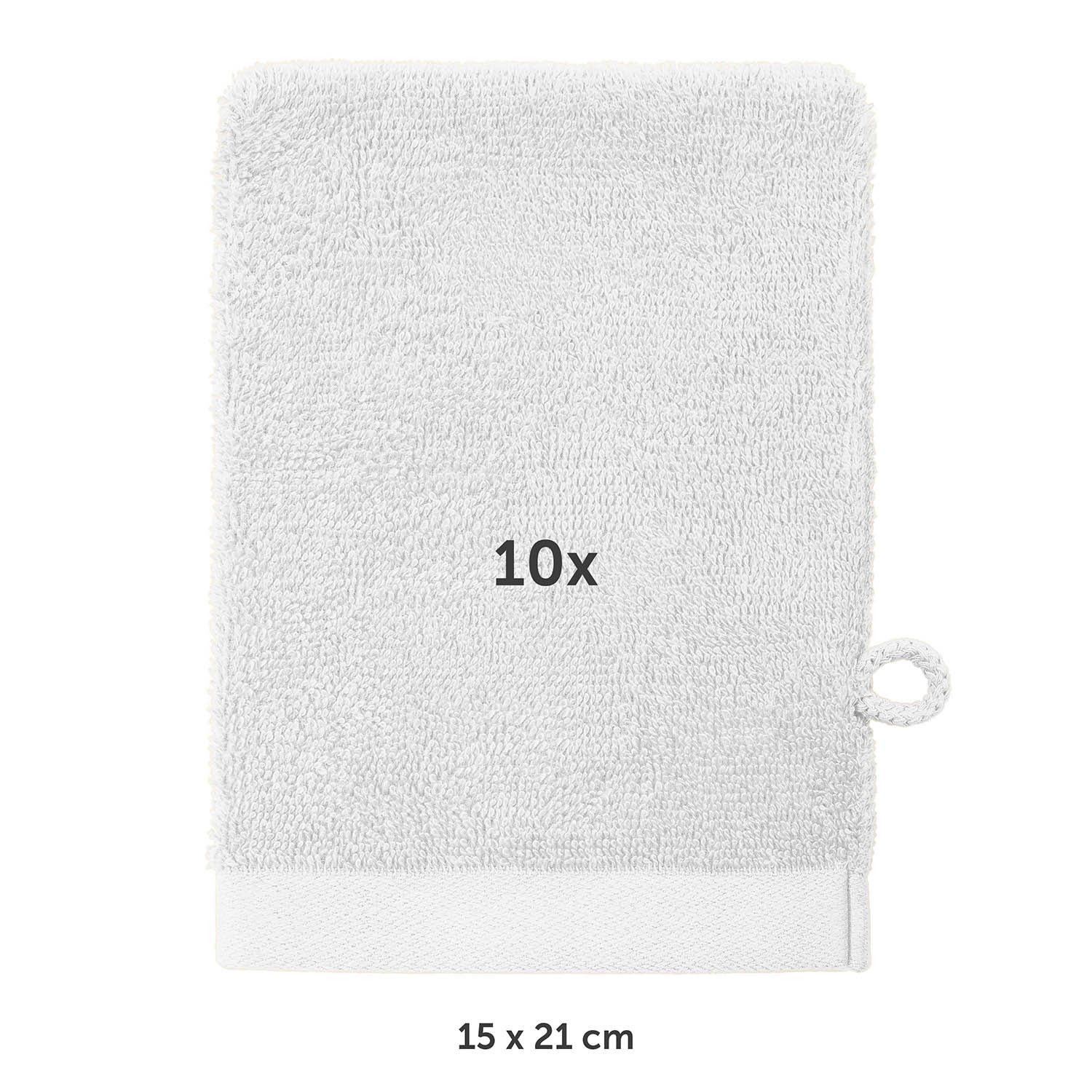 Blumtal Waschhandschuh 10er Set Frottee Waschlappen 15x20 cm - weich und saugstark (Set, 10tlg), mit modischer Bordüre und praktischer Aufhängeschlaufe, 100% Baumwolle