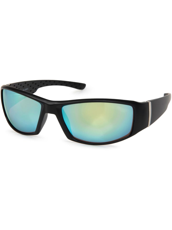 styleBREAKER Sport Sonnenbrille in Schwarz / Gelb-Hellblau verspiegelt günstig kaufen onesize