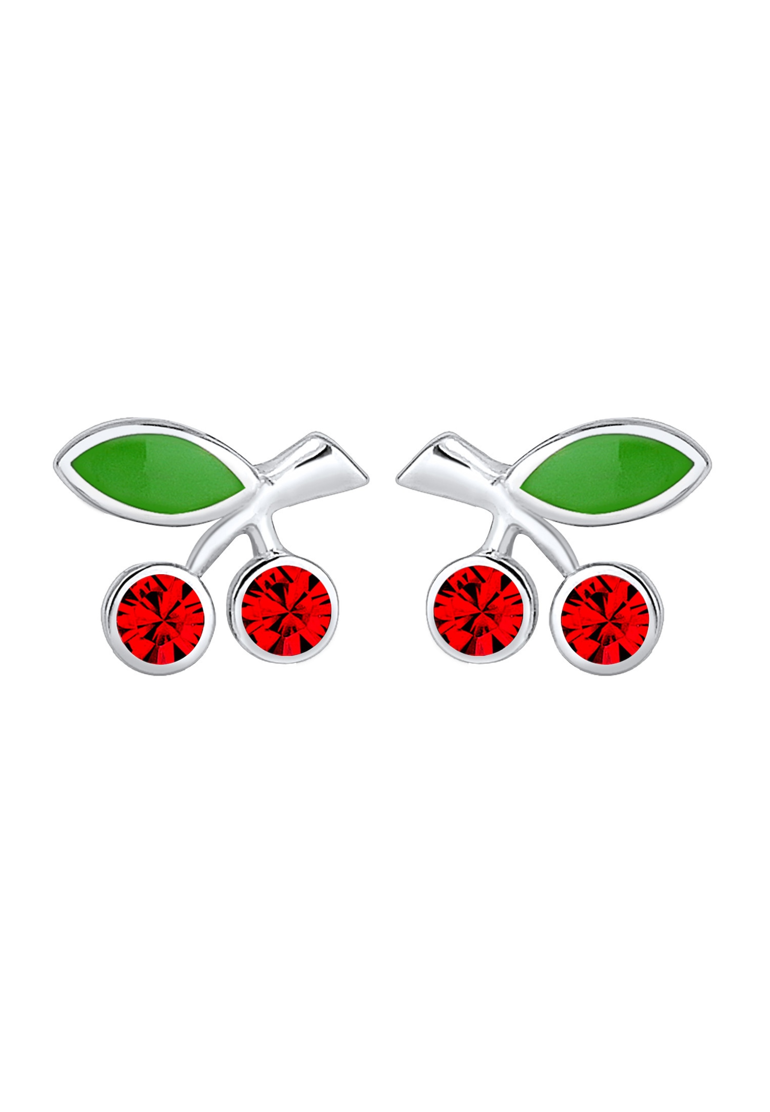 Orecchini a lobo per bambini Elli a forma di ciliegia con smalto e cristalli in argento sterling 925