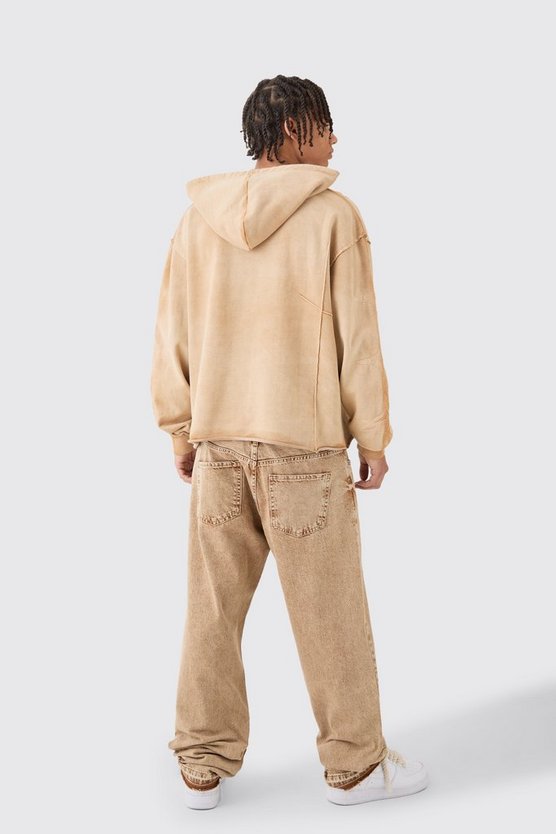 Kastiger gesteppter Oversize Hoodie mit rohem Saum