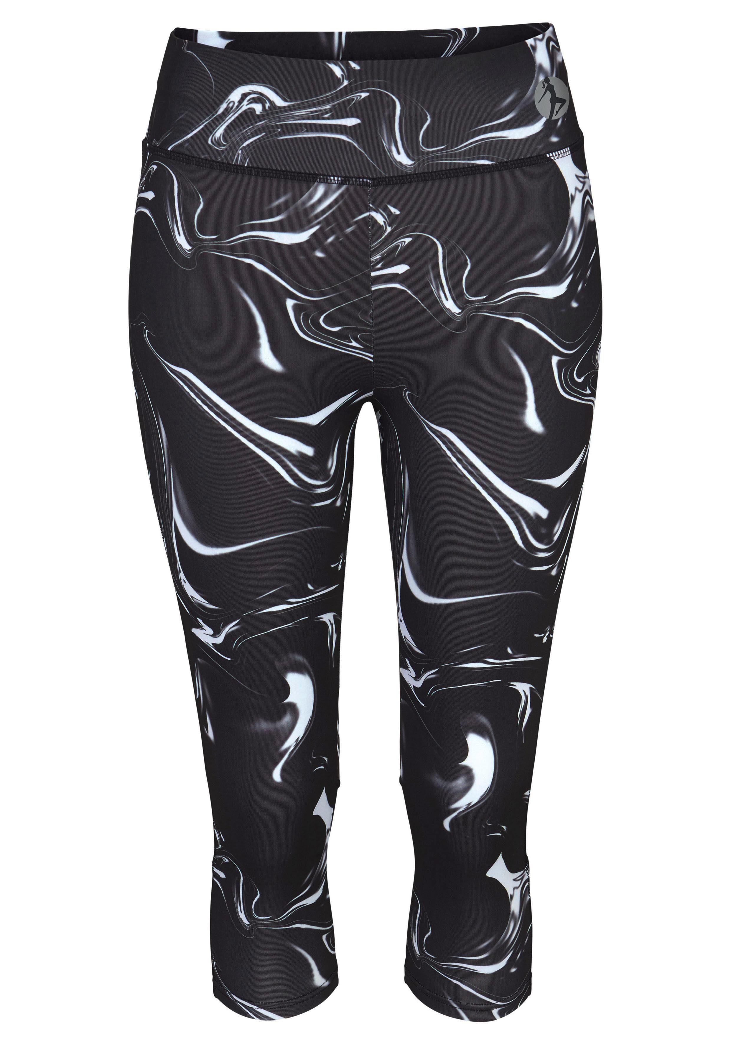 LASCANA ACTIVE Caprileggings Black Marble mit breitem Bund