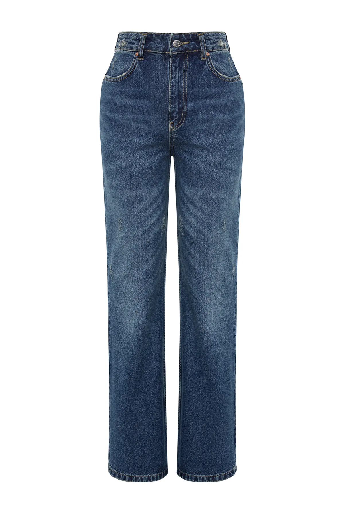 Trendyol Collection  Blaue, nachhaltigere, zerrissene Jeans mit hoher Taille und weitem Bein TWOSS24JE00023