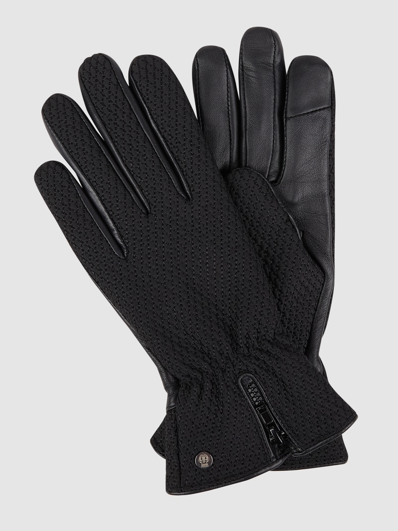 Touchscreen-Handschuhe mit Lederbesatz in schwarz