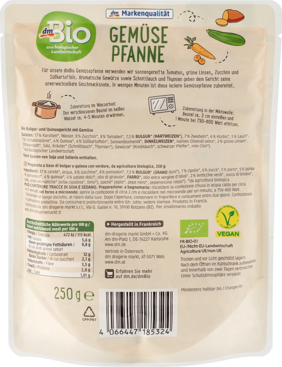 Fertiggericht, Gemüsepfanne mit Bulgur & Quinoa, 250 g