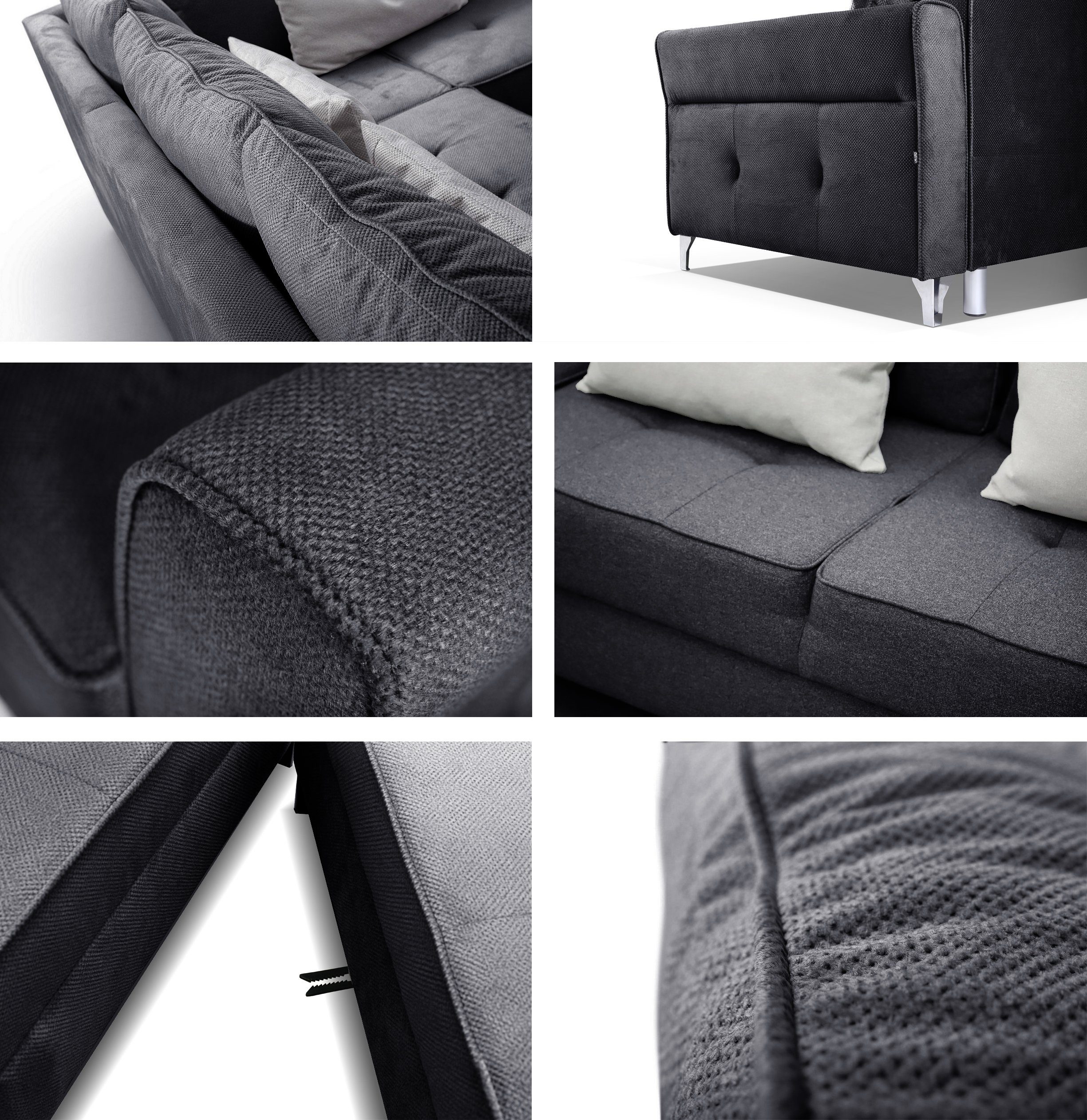Beautysofa Polsterecke Hilton L, Ottomane links oder rechts, mit Metallbeine, Velour Polsterecke, Eckcouch mit Schlaffunktion und Hocker