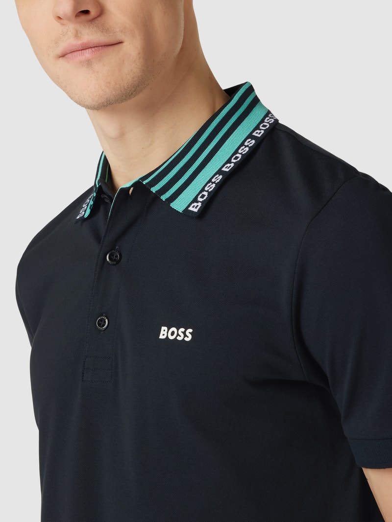 Poloshirt mit Label-Details Modell 'Paule' in marineblau