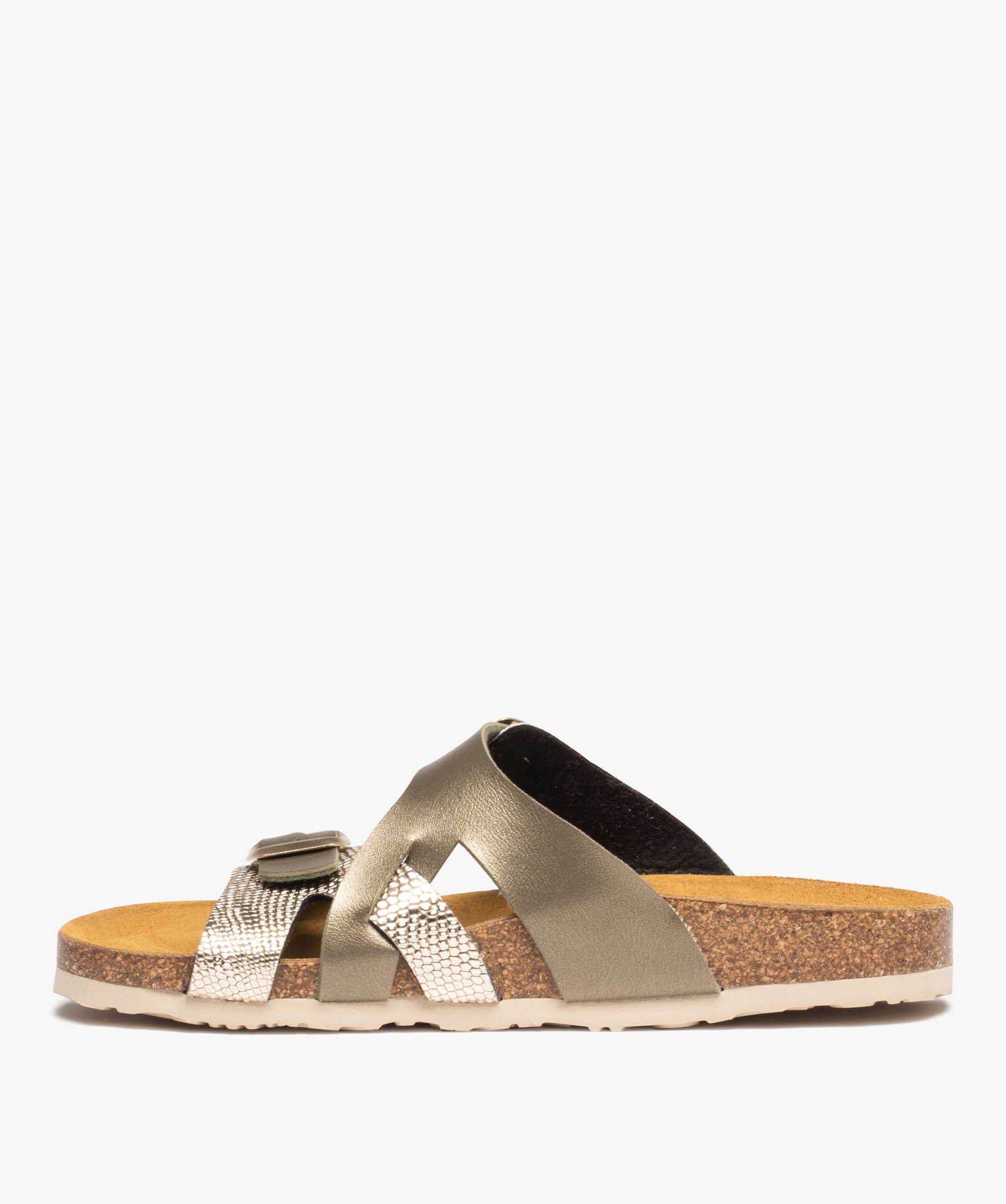 Mules femmes à brides asymétriques fantaisie kaki | GEMO