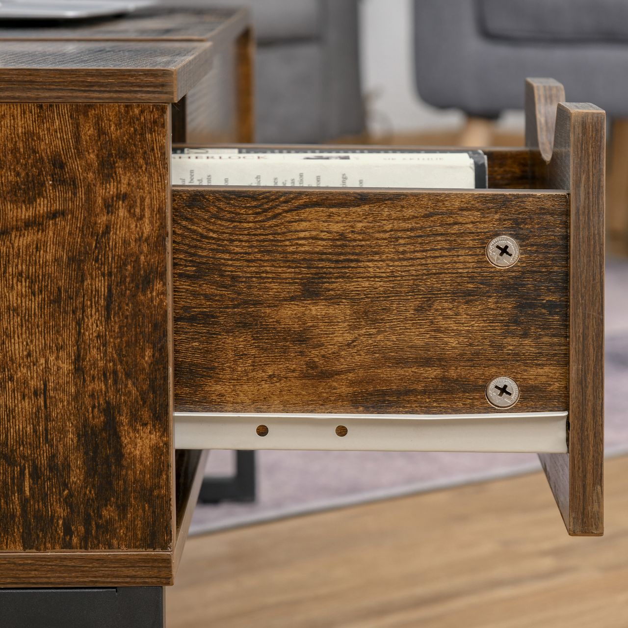HOMCOM Couchtisch Wohnzimmertisch Kaffeetisch mit Höhenverstellbarer Platte Spanplatte Braun 100 x 60 x 44 cm