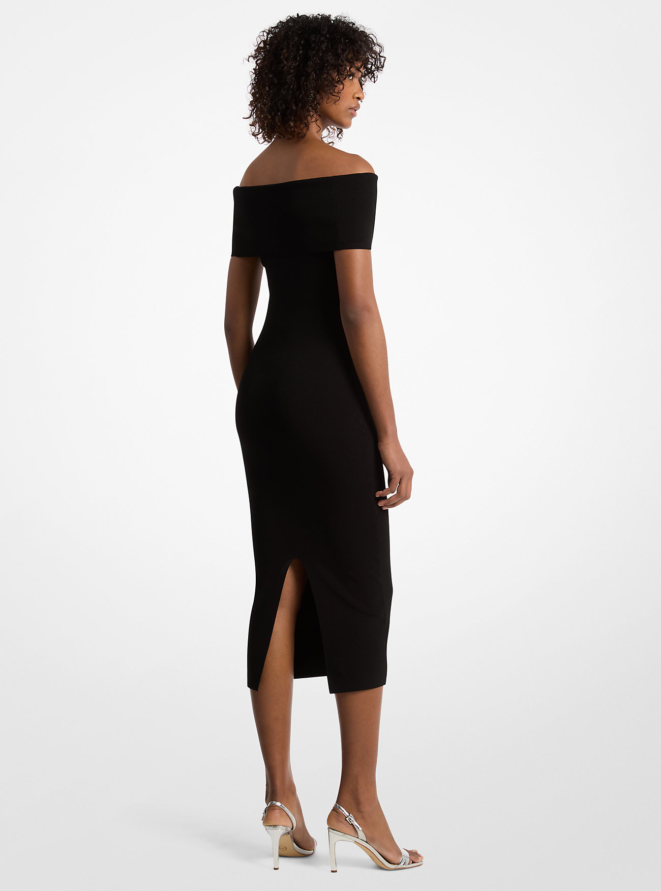 Stretch Knit Over-The-Shoulder Dress - BLACK