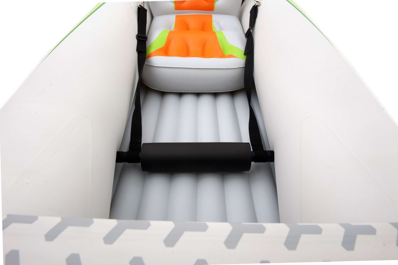 PureHaven Aqua Marina Kajak 312x83 cm für 1 Person mit Luftsitz verstellbarer Lehne Transporttasche Reparaturset und Handpumpe strapazierfähig Grün-Weiß-Orange