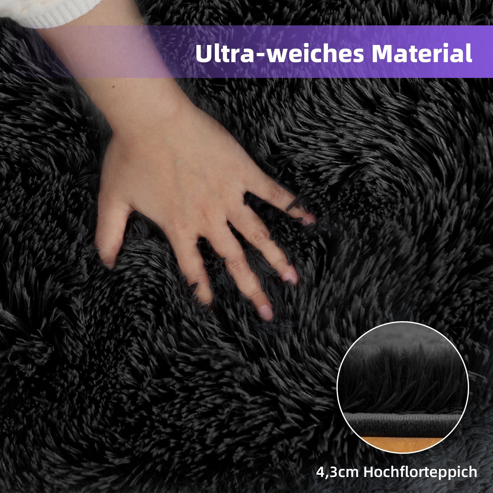 Fellteppich weiche flauschige Teppich, Shaggy, einfarbig, Wohnzimmer, Schlafzimmer, NEFOSO, rechteckig, Höhe: 43 mm, modern home Dekoration Teppich, besonders weich, Kinderzimmer, 304x243cm