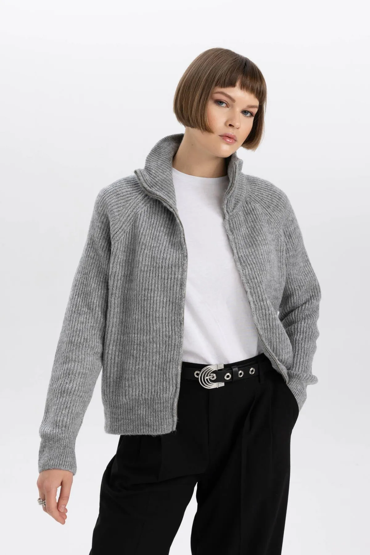 DeFacto  Strickjacke aus Selanik-Stoff mit normaler Passform und Reißverschluss