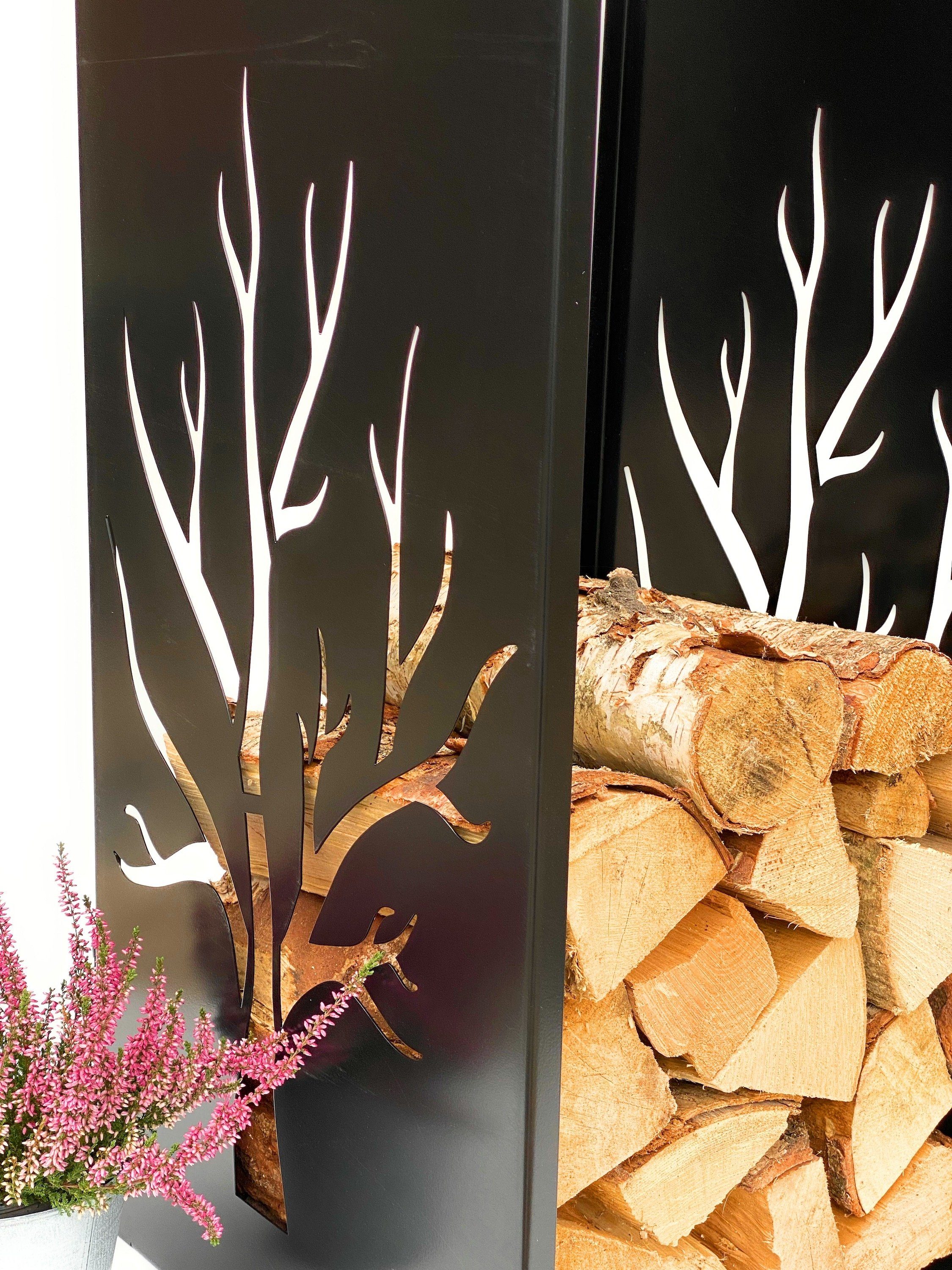 DanDiBo Kaminholzregal Kaminholzregal Metall Schwarz Innen Kaminholzständer 96196 Holzkorb 80 cm Kaminholzhalter Holzregal Eckig Baum