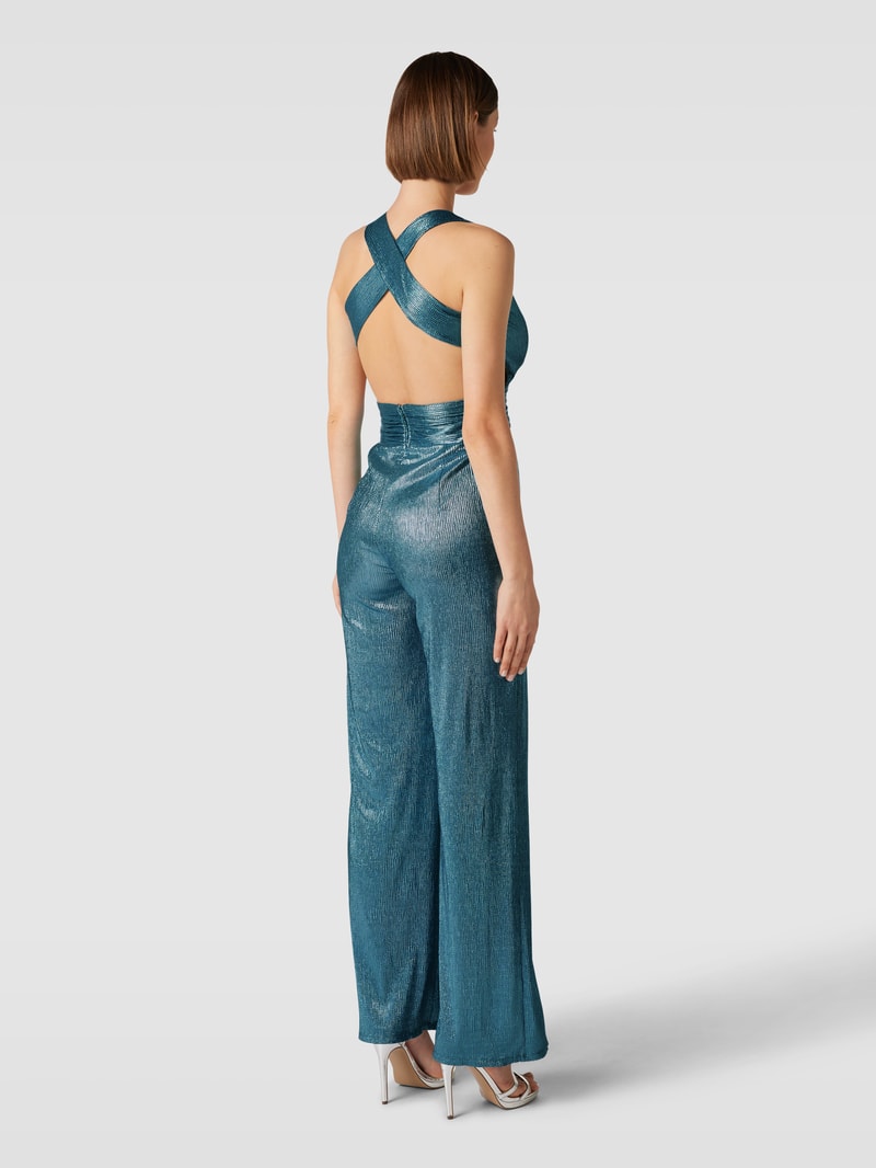 Jumpsuit mit Effektgarn in ozean blau
