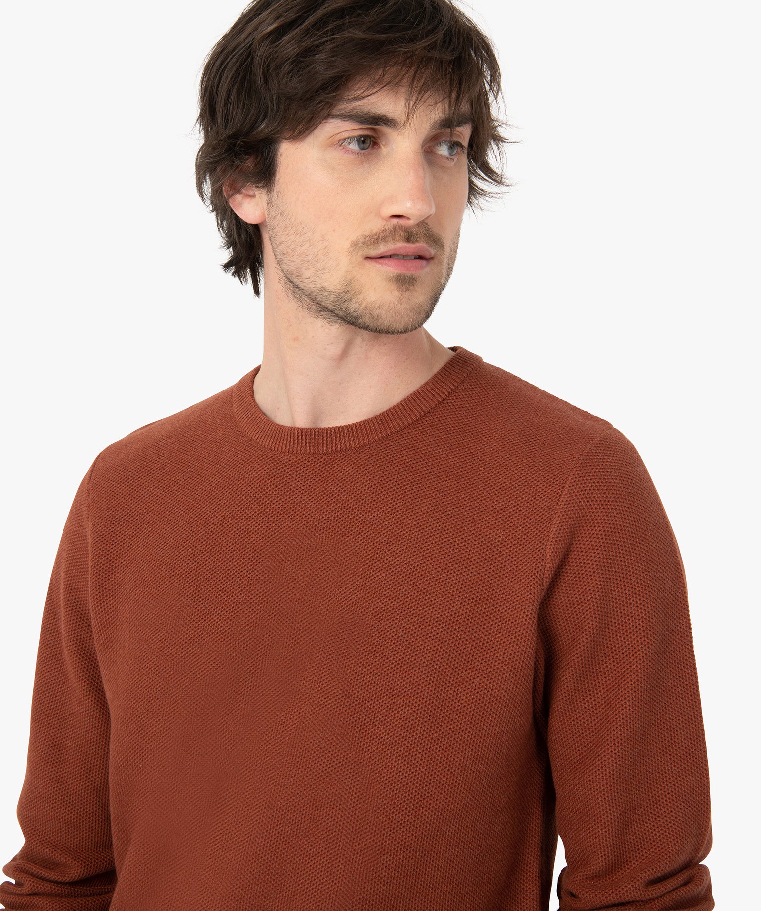 Pull homme uni en maille fantaisie orange | GEMO