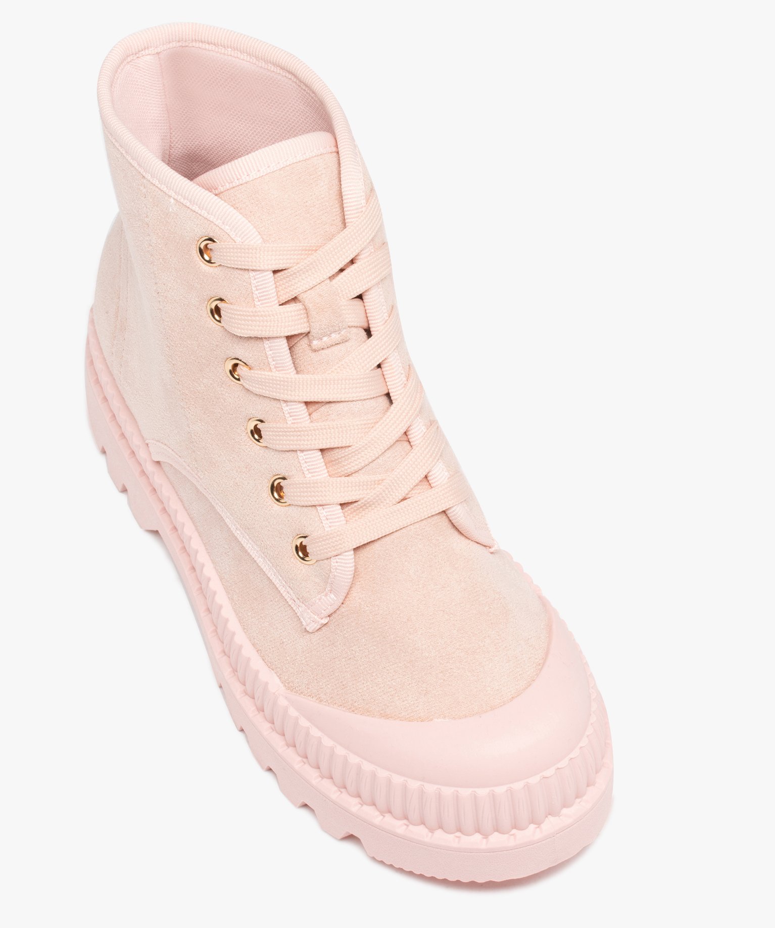 Baskets femme mid-cut en toile unie à semelle crantée rose | GEMO