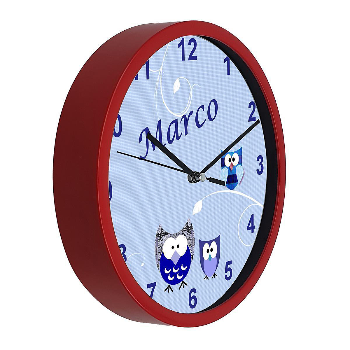 Kinder Wanduhr personalisiert mit Name Eule Blau