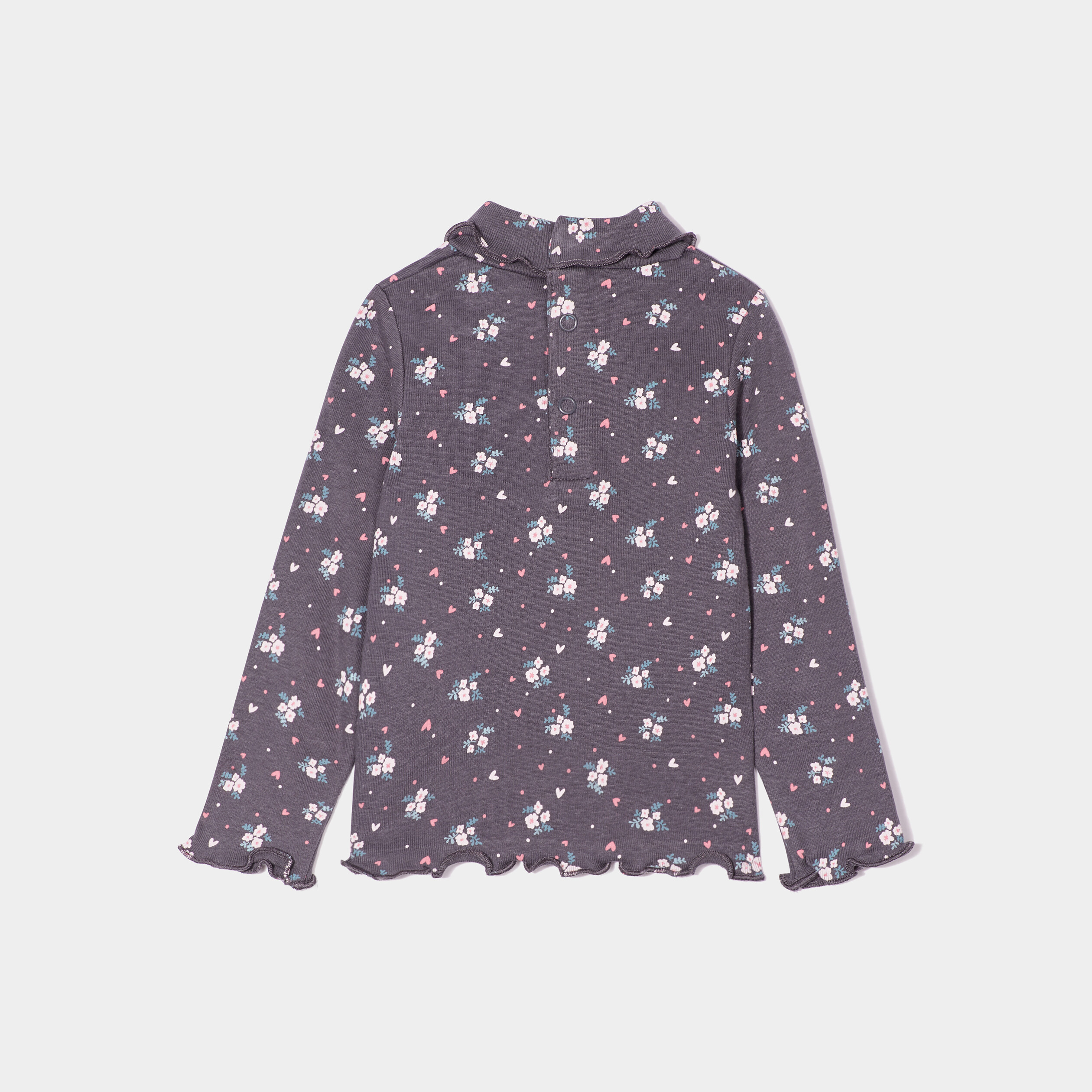 Sous-pull col roulé et bord vague gris foncé bébé fille | La Halle