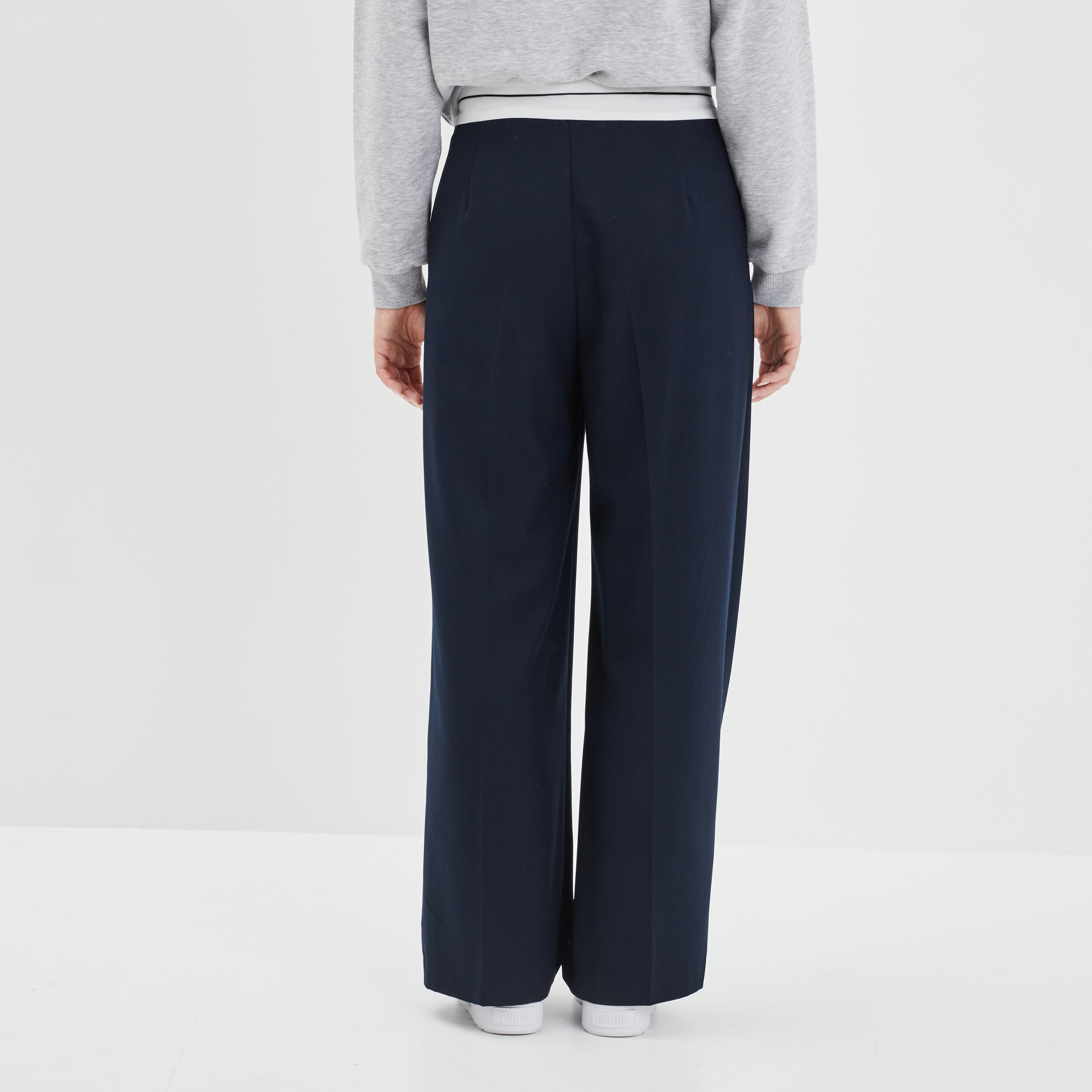 Pantalon large à pinces bleu marine femme | La Halle
