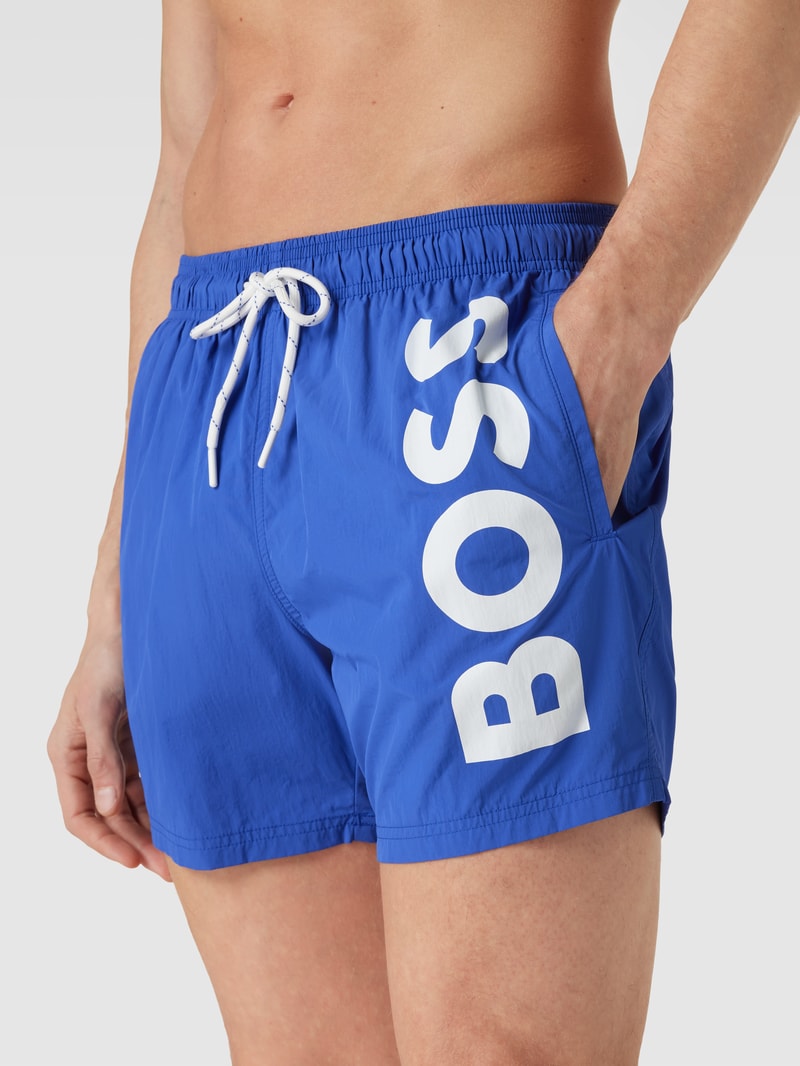 Badehose mit Label-Print Modell 'Octopus' in royalblau