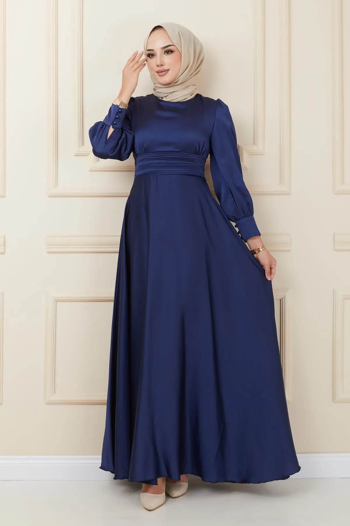 Olcay  Abendkleid mit Taillenfalten und Gürtel MARINEBLAU 1595