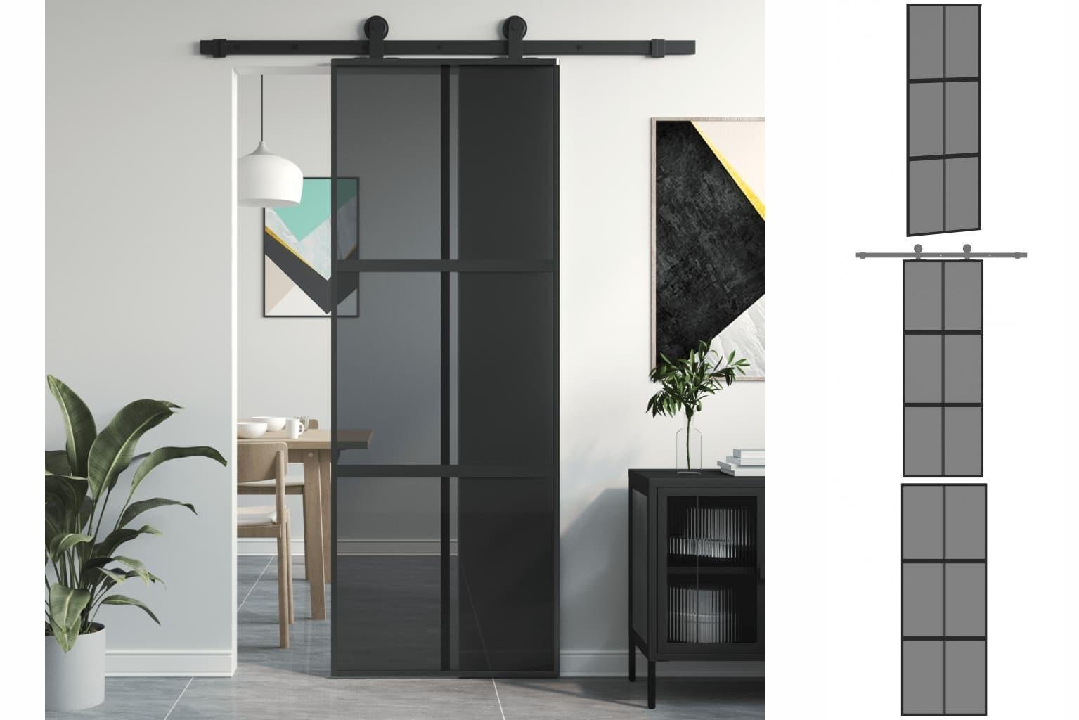 vidaXL Zimmertür Schiebetür Zimmertür Innentür Glas Schwarz 76x205 cm Hartglas und Alum