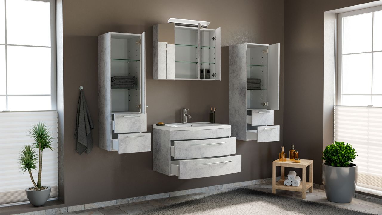 Posseik Badmöbel-Set Luna 80 cm (4-teilig) beton EEK: F
