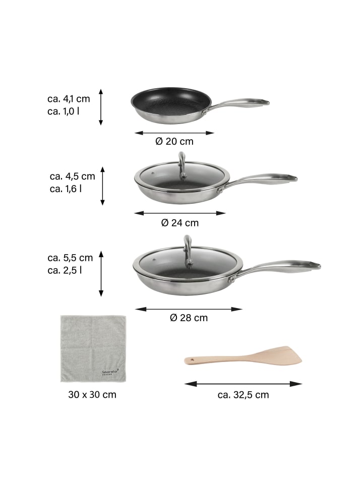 Stoneline Edelstahl Pfannen-Set 7-teilig 20/24/28 | mit Deckeln in Edelstahl günstig kaufen onesize