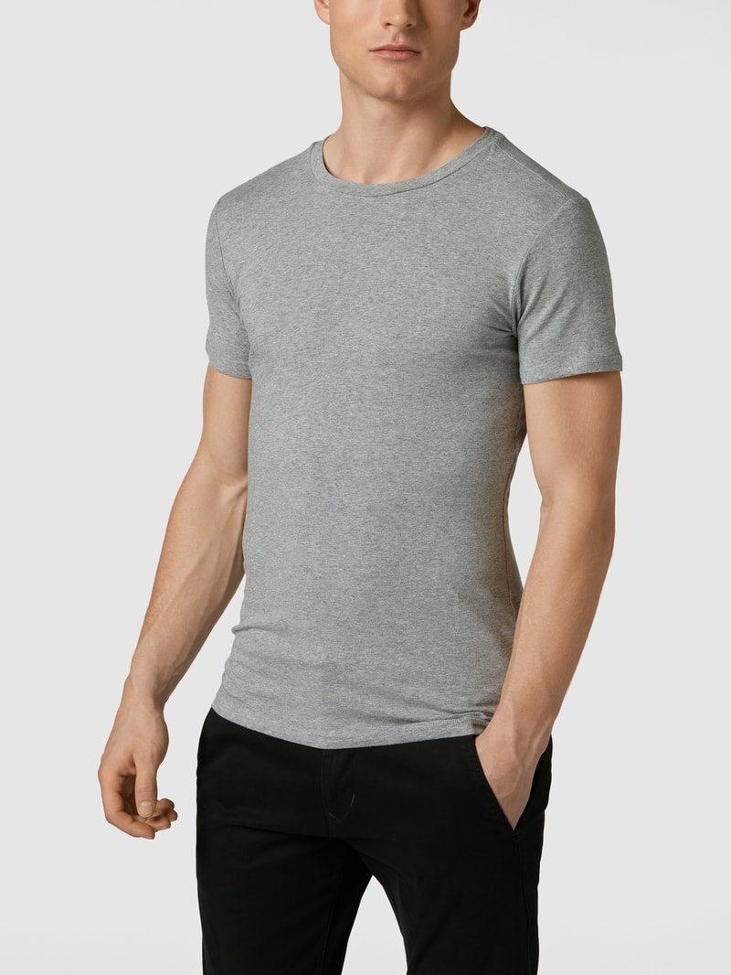 T-Shirt mit Stretch-Anteil im 2er-Pack Modell 'Cadan' in mittelgrau meliert