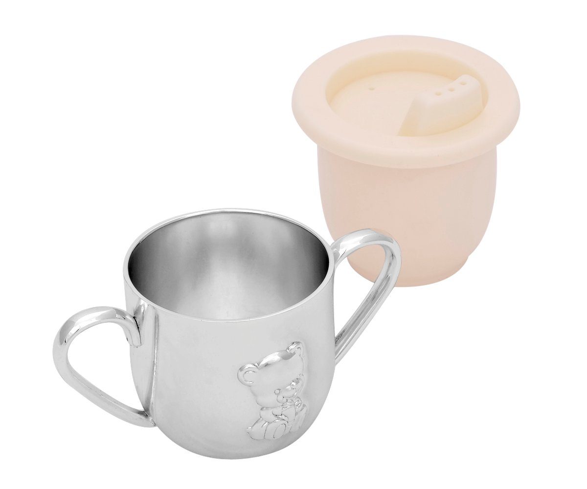 Brillibrum Trinklernbecher Schnabelbecher Baby versilbert anlaufgeschützt Spülmaschinenfest Trinklernbecher für Kleinkinder Geschenk-Idee Taufgeschenk mit Bärchen, Metall